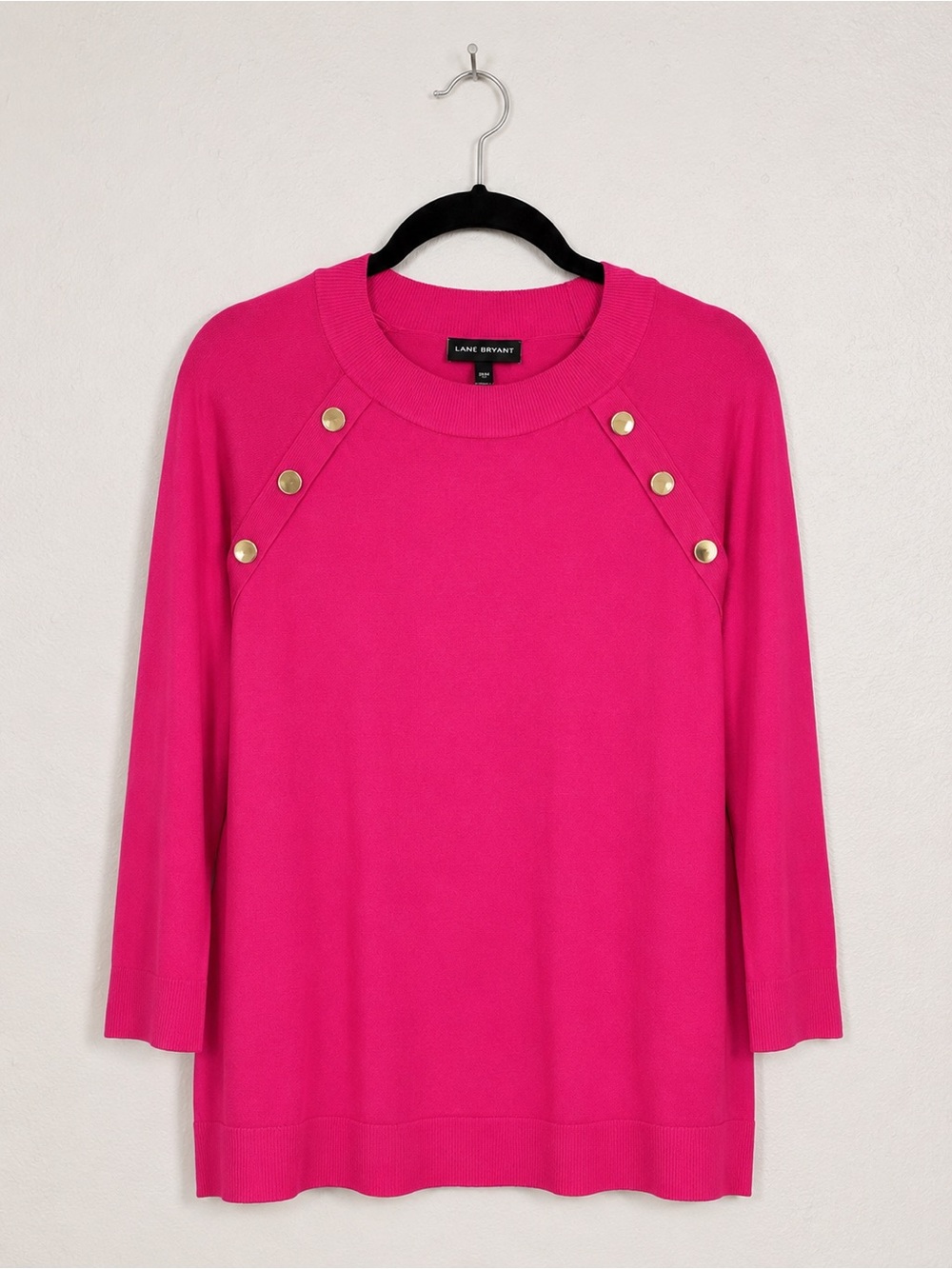 Lane Bryant Hot Pink Crewneck Sweater with Gold Buttons
